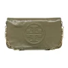 Tory Burch - Olive Green Fold-Over Leather "Reva" Clutch