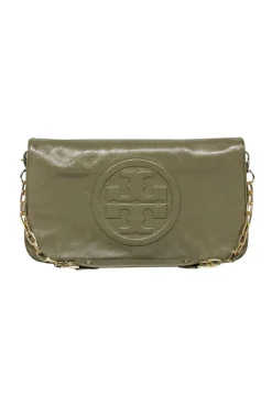 Tory Burch - Olive Green Fold-Over Leather "Reva" Clutch