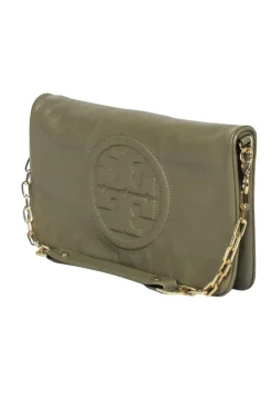 Tory Burch - Olive Green Fold-Over Leather "Reva" Clutch