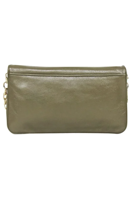 Tory Burch - Olive Green Fold-Over Leather "Reva" Clutch