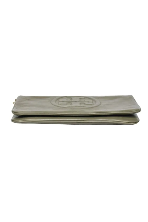 Tory Burch - Olive Green Fold-Over Leather "Reva" Clutch