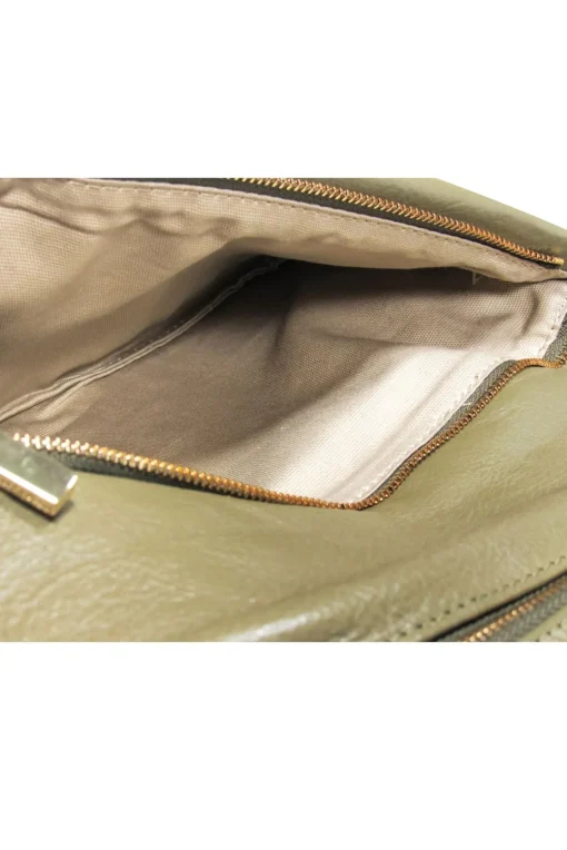 Tory Burch - Olive Green Fold-Over Leather "Reva" Clutch