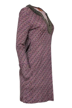 Tory Burch - Pink, Purple, & White Floral Print Dress w/  Beaded Trim Sz M