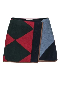 Tory Burch - Red, Green, & Navy Color Block Wool Skirt Sz 2