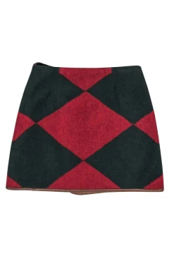 Tory Burch - Red, Green, & Navy Color Block Wool Skirt Sz 2