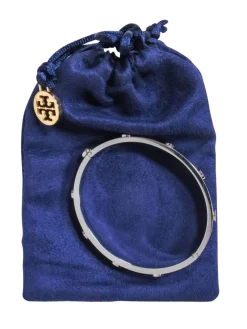 Tory Burch - Silver 'T' Logo "Miller Stud Hinge" Bracelet