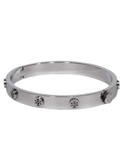 Tory Burch - Silver 'T' Logo "Miller Stud Hinge" Bracelet