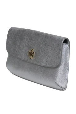 Tory Burch - Silver Textured Leather Clasped Clutch