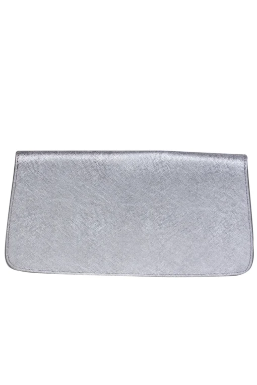 Tory Burch - Silver Textured Leather Clasped Clutch
