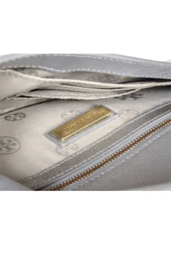 Tory Burch - Silver Textured Leather Clasped Clutch