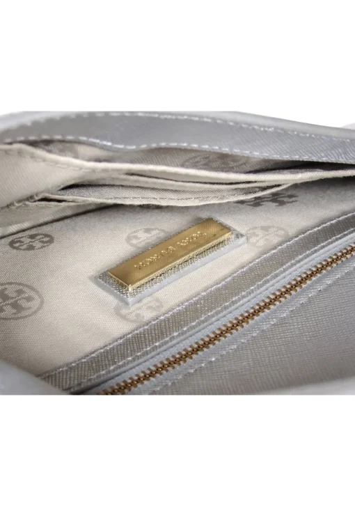 Tory Burch - Silver Textured Leather Clasped Clutch