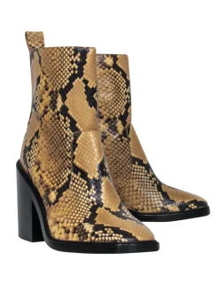 Tory Burch - Tan & Black Snakeskin Embossed Mid-Calf Heeled Booties Sz 9.5