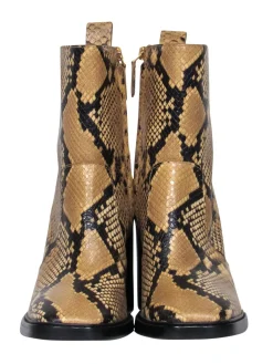 Tory Burch - Tan & Black Snakeskin Embossed Mid-Calf Heeled Booties Sz 9.5