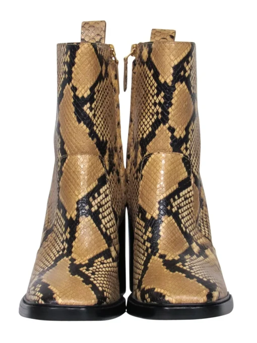 Tory Burch - Tan & Black Snakeskin Embossed Mid-Calf Heeled Booties Sz 9.5