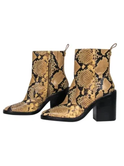 Tory Burch - Tan & Black Snakeskin Embossed Mid-Calf Heeled Booties Sz 9.5