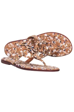 Tory Burch - Tan Cork w/ Navy & Pink Paint Splatter Thong Sandals Sz 7