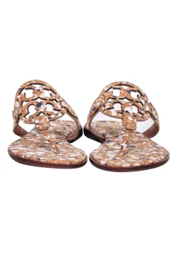 Tory Burch - Tan Cork w/ Navy & Pink Paint Splatter Thong Sandals Sz 7