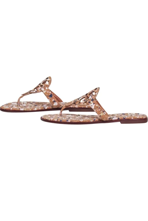 Tory Burch - Tan Cork w/ Navy & Pink Paint Splatter Thong Sandals Sz 7