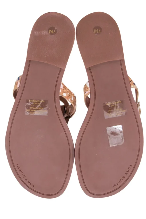 Tory Burch - Tan Cork w/ Navy & Pink Paint Splatter Thong Sandals Sz 7