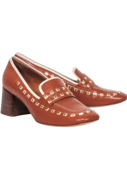 Tory Burch - Tan Studded Leather Heeled Loafers Sz 9.5