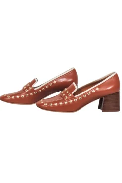 Tory Burch - Tan Studded Leather Heeled Loafers Sz 9.5