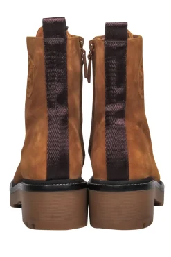Tory Burch - Tan Suede Lace-Up Combat Boots w/ Embossed Logo Sz 7