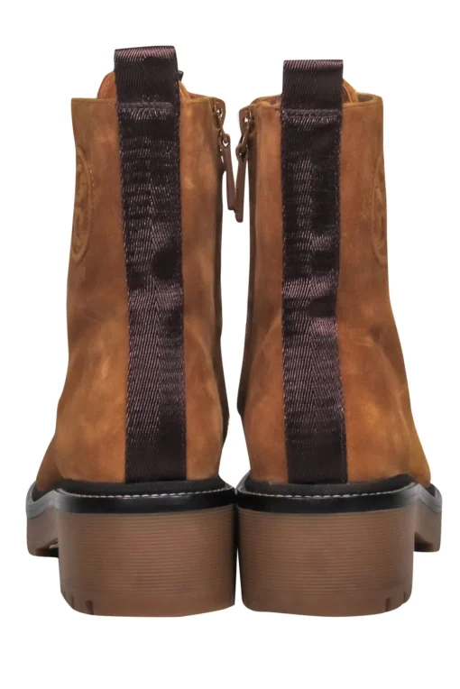 Tory Burch - Tan Suede Lace-Up Combat Boots w/ Embossed Logo Sz 7