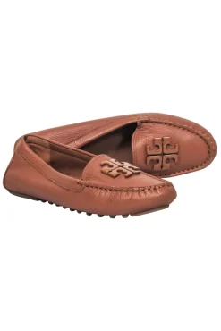 Tory Burch - Tan Tumbled Leather Loafers w/ Toe Logo Sz 6