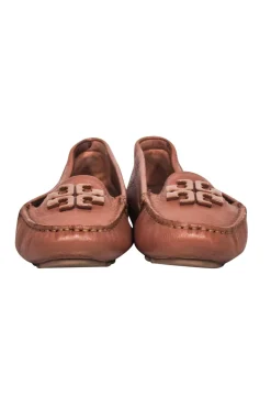 Tory Burch - Tan Tumbled Leather Loafers w/ Toe Logo Sz 6