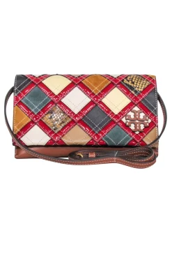 Tory Burch - Tan w/ Multicolor Patchwork "McGraw" Leather Wallet Crossbody