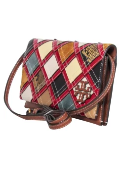 Tory Burch - Tan w/ Multicolor Patchwork "McGraw" Leather Wallet Crossbody