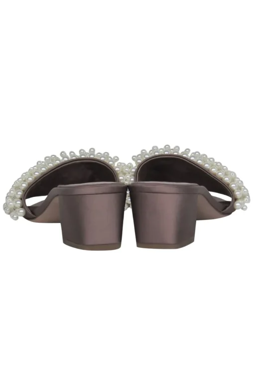 Tory Burch - Taupe Satin & Pearl Beaded Mule Sandals Sz 8.5