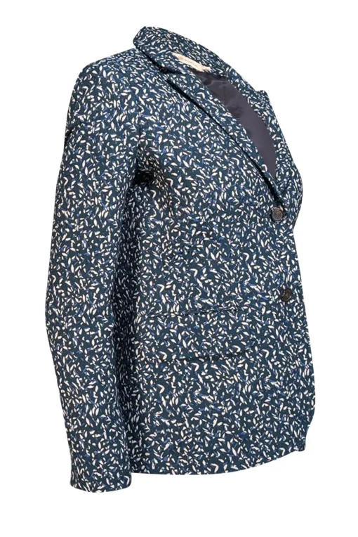 Tory Burch - Teal, Blue, & White Confetti Jacquard Blazer Sz 4