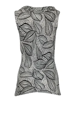 Tory Burch - White & Black Dotted Leaf Print Silk Top Sz 6