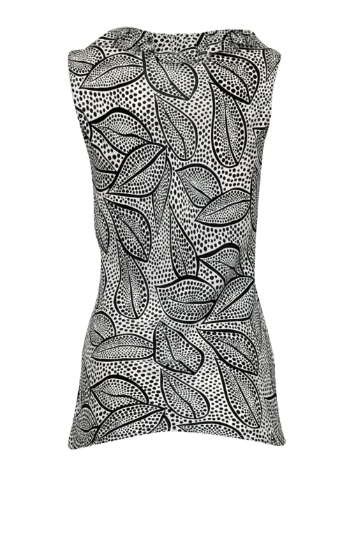 Tory Burch - White & Black Dotted Leaf Print Silk Top Sz 6