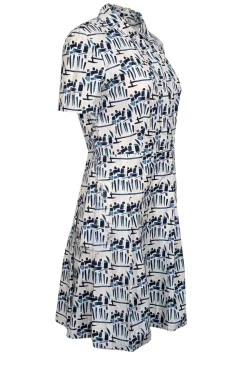 Tory Burch - White w/ Blue Abstract Figurine Print Poplin Dress Sz 6