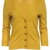 Tory Burch - Yellow Button-Up Cotton Cardigan w/ Logo Buttons Sz M