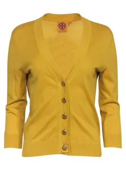 Tory Burch - Yellow Button-Up Cotton Cardigan w/ Logo Buttons Sz M
