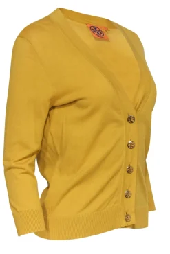 Tory Burch - Yellow Button-Up Cotton Cardigan w/ Logo Buttons Sz M