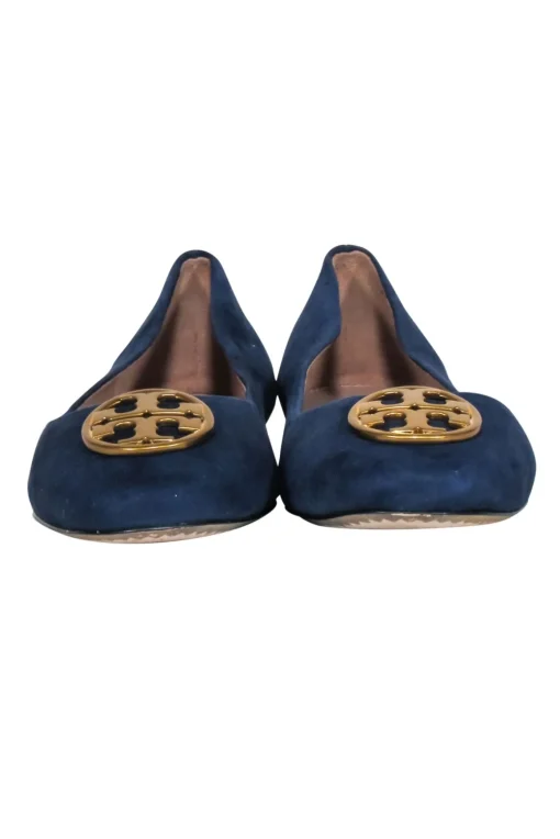 Tory Burch- Navy Suede Ballet Flats w/ Gold-Tone Logo Sz 8