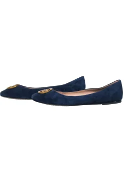Tory Burch- Navy Suede Ballet Flats w/ Gold-Tone Logo Sz 8