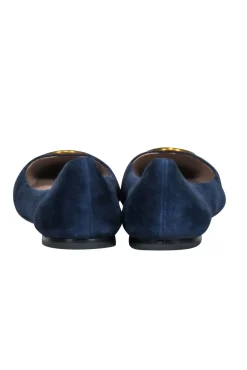 Tory Burch- Navy Suede Ballet Flats w/ Gold-Tone Logo Sz 8