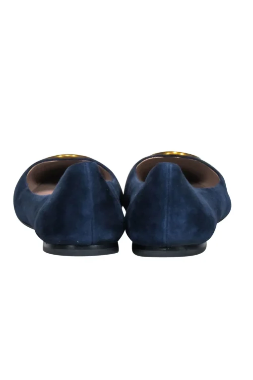 Tory Burch- Navy Suede Ballet Flats w/ Gold-Tone Logo Sz 8