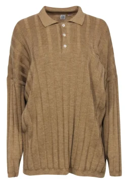 Totême - Golden Tan Ribbed Merino Wool Collared Sweater Top Sz S