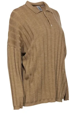 Totême - Golden Tan Ribbed Merino Wool Collared Sweater Top Sz S
