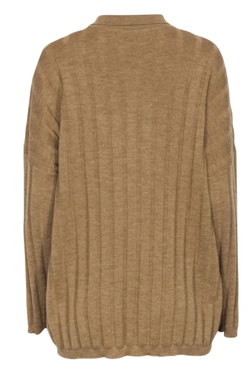 Totême - Golden Tan Ribbed Merino Wool Collared Sweater Top Sz S
