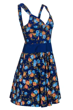 Tracy Reese - Blue & Orange Floral Print Sleeveless A-Line Dress Sz S