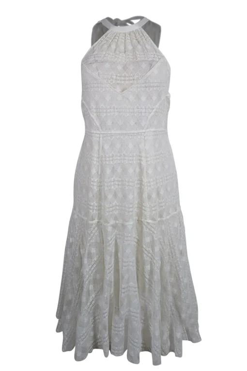 Tracy Reese - Ivory Crochet Lace Sleeveless High Neckline Dress Sz M
