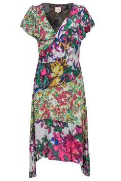 Tracy Reese - Mixed Floral Multicolor Faux Wrap Dress w/ Ruffles Sz M