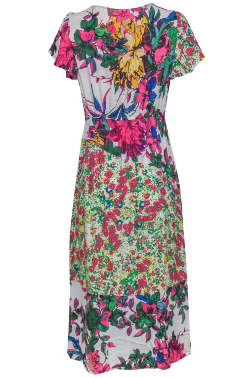 Tracy Reese - Mixed Floral Multicolor Faux Wrap Dress w/ Ruffles Sz M